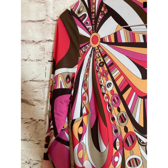 Etcetera Midi Dress Womens 6 Pink Retro Florals Shift Long Sleeve Stretch - Picture 5 of 15